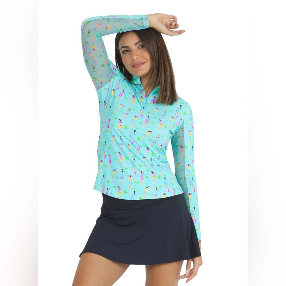 IBKUL Girls Golf Print Long Sleeve Mock Neck Top, popular sold out print L